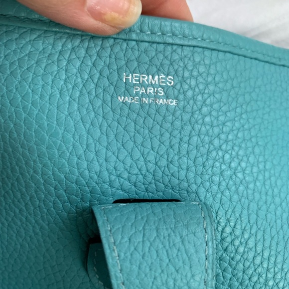 Authentic Hermes Evelyne Blue Atoll BAG Crossbody Strap GM Clemence Leather - Picture 14 of 16